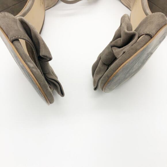 Kate Spade Paulette Bow Heels Size 11 Suede Block Tan Girly Ankle Strap - Picture 5 of 10